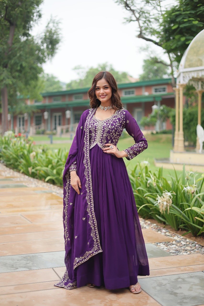 Graceful georgette Embroidered Gown with Dupatta